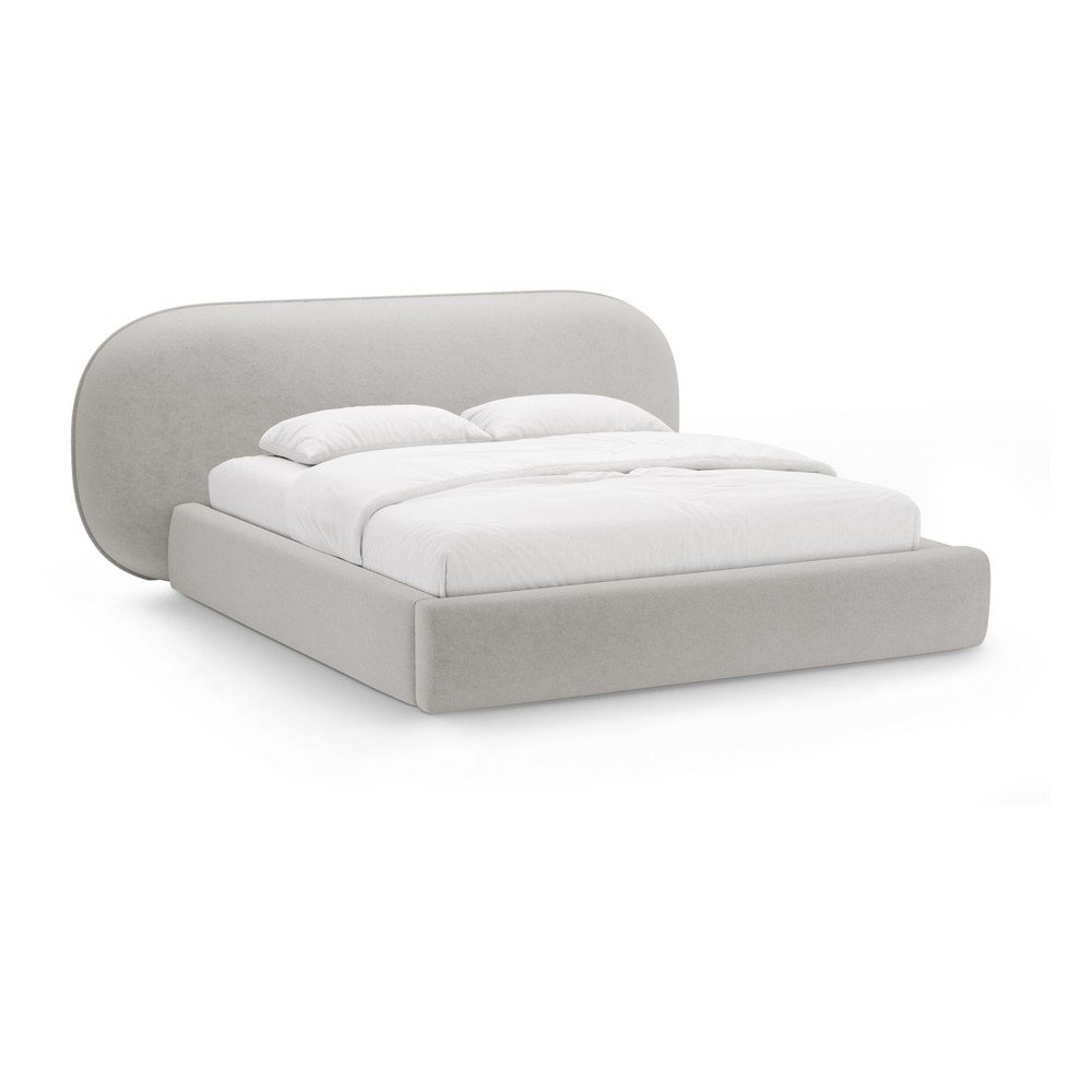 Világosszürke kárpitozott ágyneműtartós franciaágy ágyráccsal 180x200 cm Ovalo – Micadoni