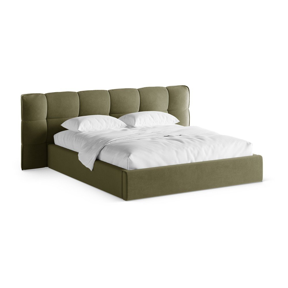 Zöld kárpitozott ágyneműtartós franciaágy ágyráccsal 200x200 cm Eric – Micadoni