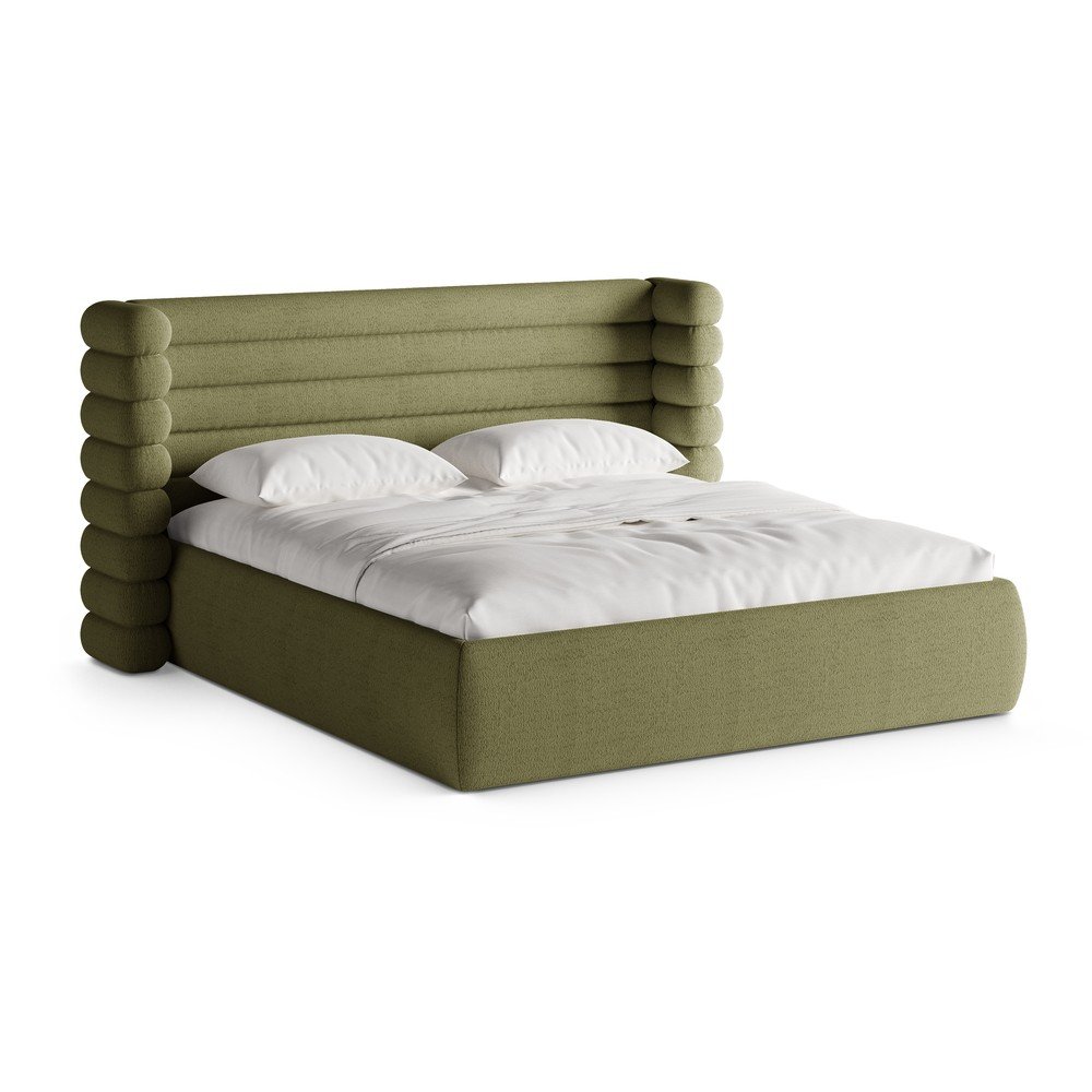 Zöld kárpitozott ágyneműtartós franciaágy ágyráccsal 200x200 cm Mount – Micadoni