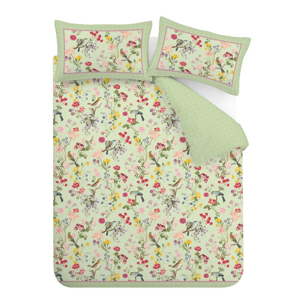 Zöld kétszemélyes háromrészes ágyneműhuzat 200x200 cm Birds In Bloom – RHS