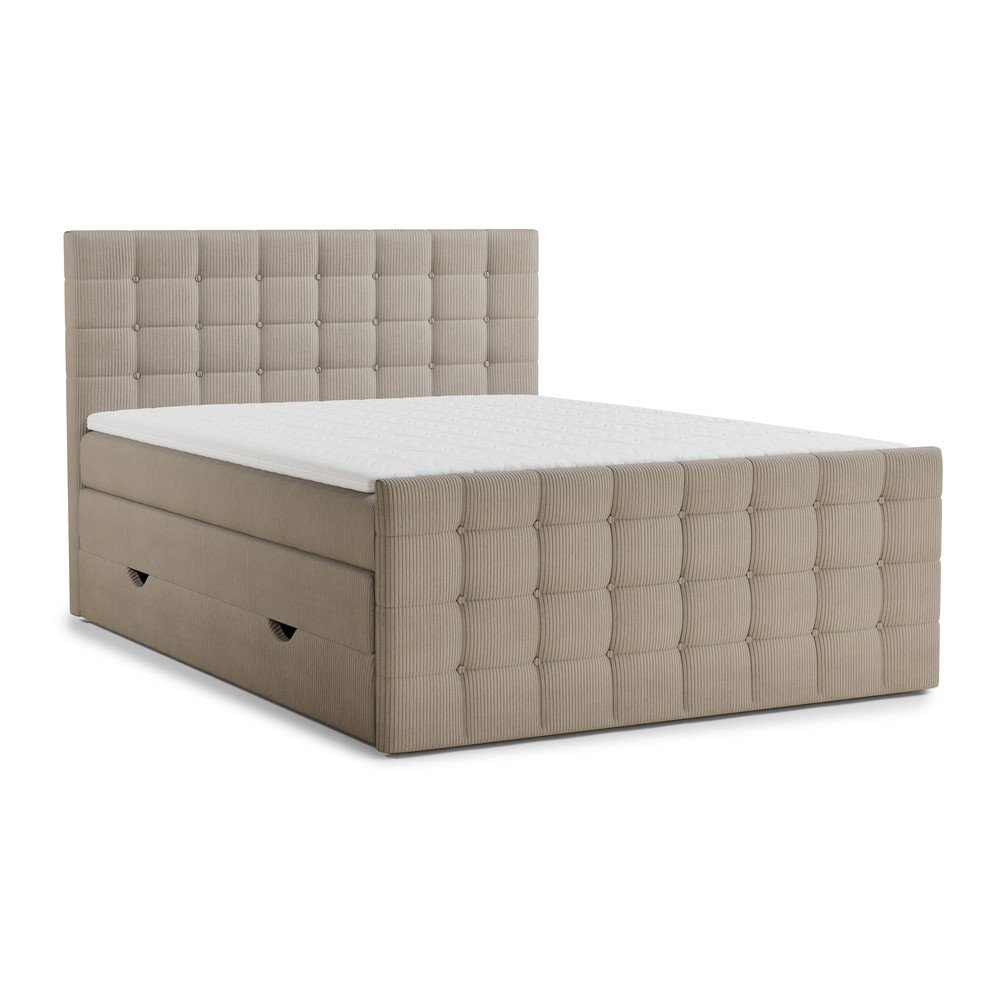 Bézs ágyneműtartós boxspring ágy 160x200 cm Tasca – Maison de Rêve