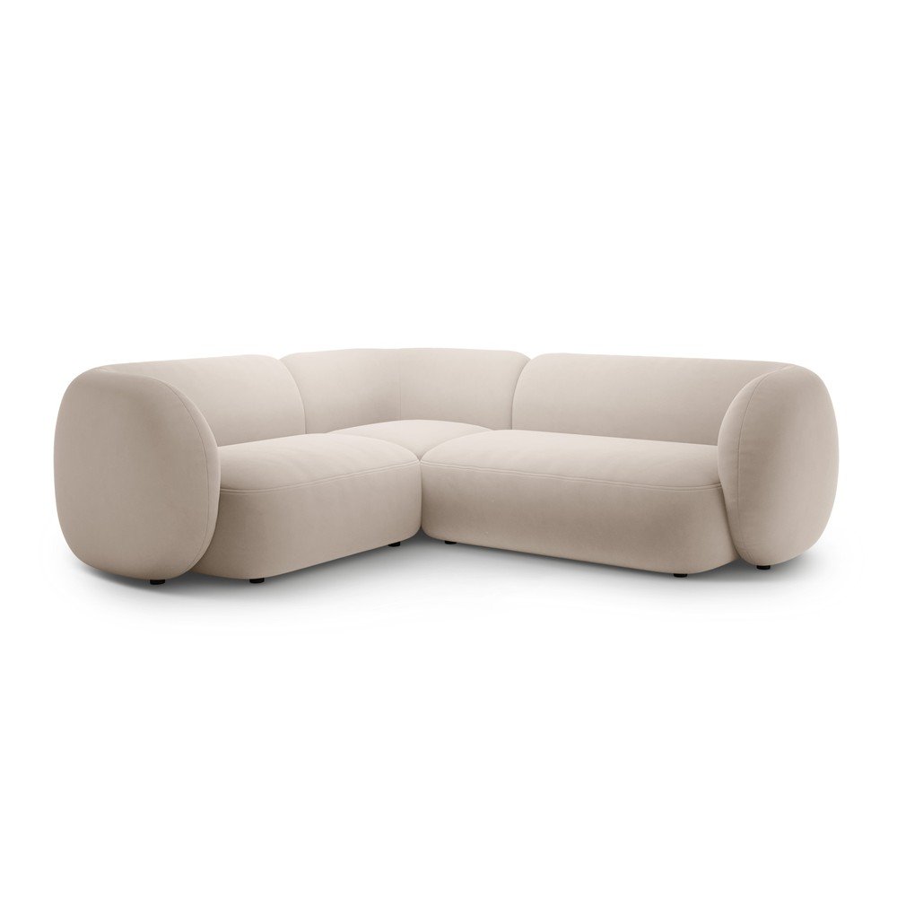 Bézs bársony sarokkanapé (bal oldali-L alakú) Kate – Micadoni