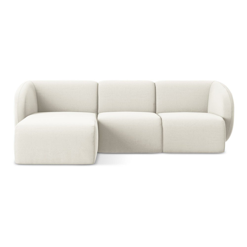 Bézs bársony sarokkanapé (bal oldali-heverő résszel) Lani – Makamii