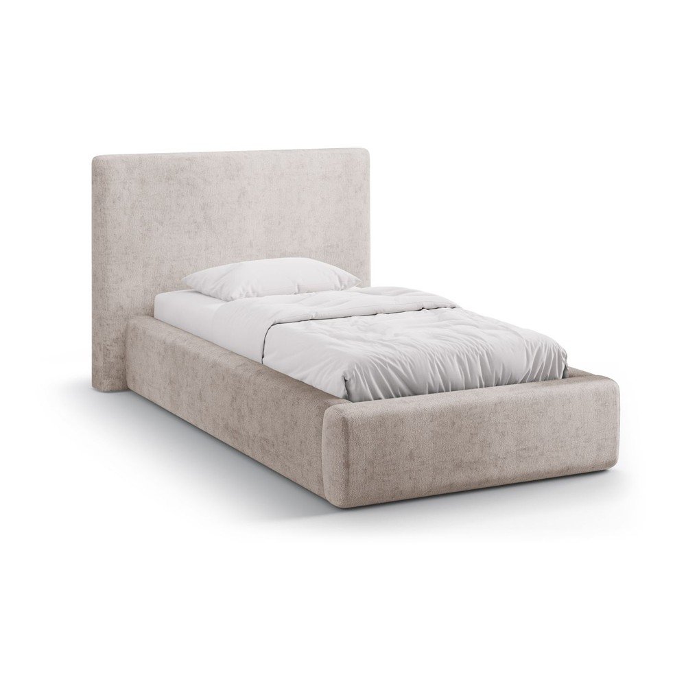 Bézs kárpitozott ágyneműtartós egyszemélyes ágy ágyráccsal 90x200 cm Amy – Micadoni