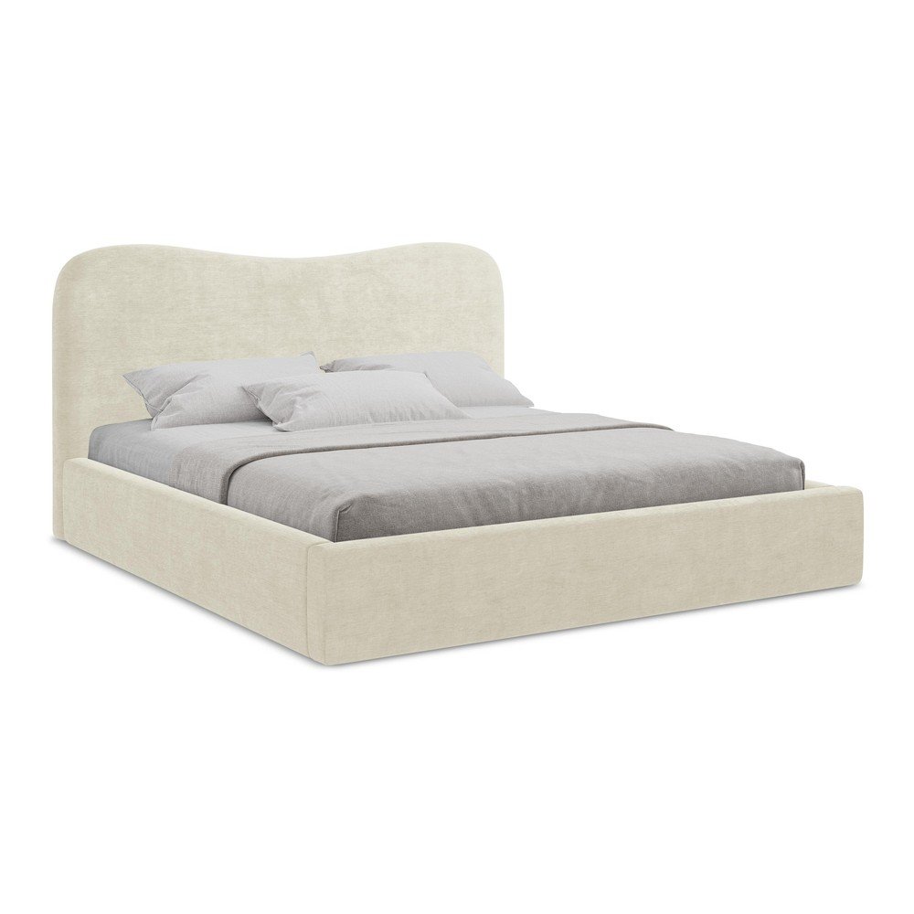 Bézs kárpitozott ágyneműtartós franciaágy ágyráccsal 140x200 cm Kahai – Makamii