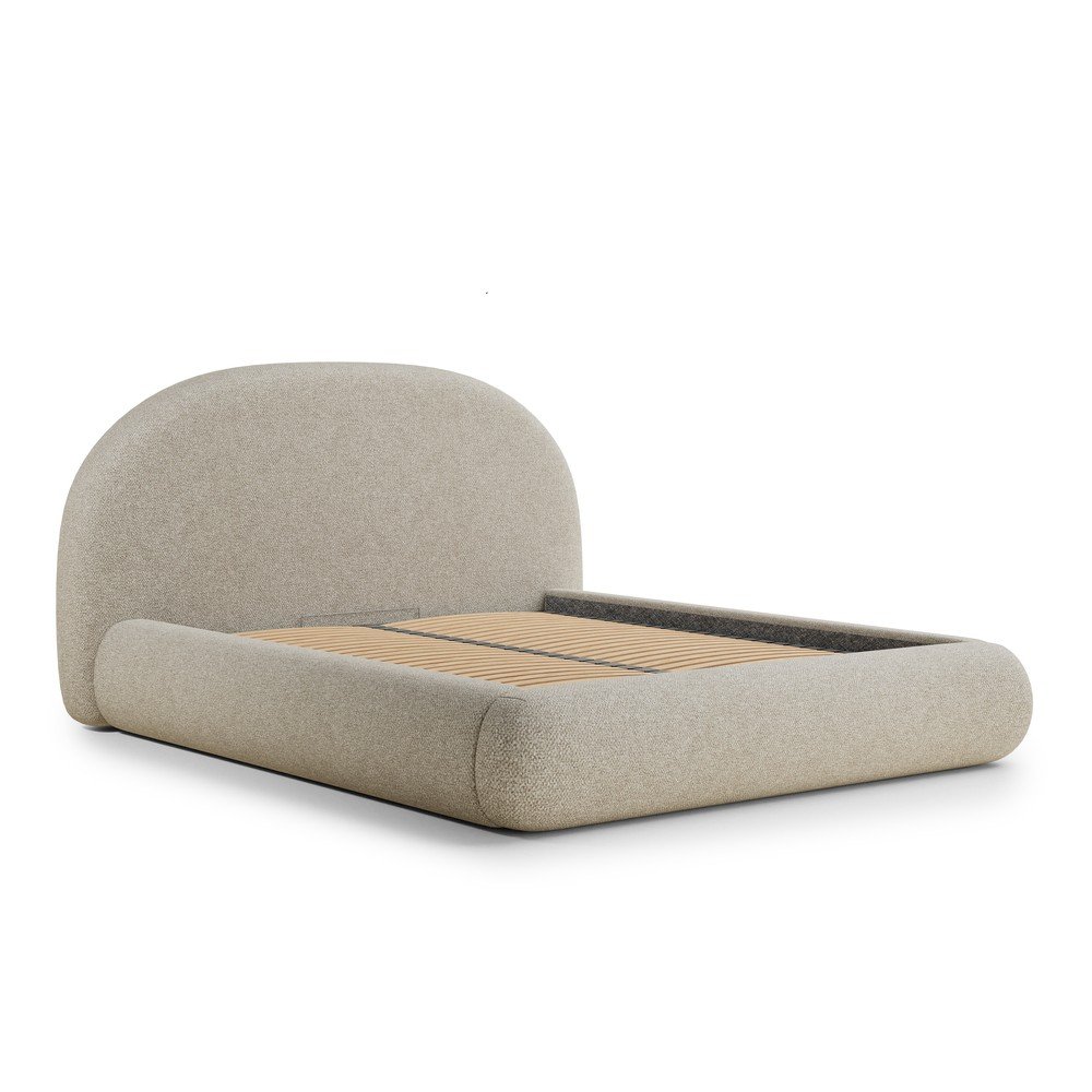 Bézs kárpitozott ágyneműtartós franciaágy ágyráccsal 180x200 cm Maumere – Maison de Rêve