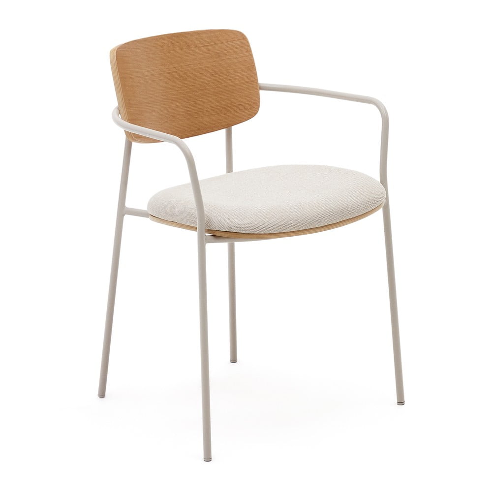 Bézs kárpitozott karfás-rakásolható étkezőszék Maureen – Kave Home