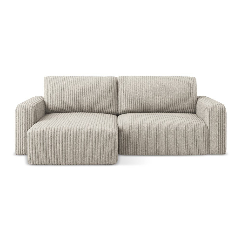 Bézs kordbársony kinyitható-tárolóhelyes sarokkanapé (bal oldali-heverő résszel) Kona – Makamii