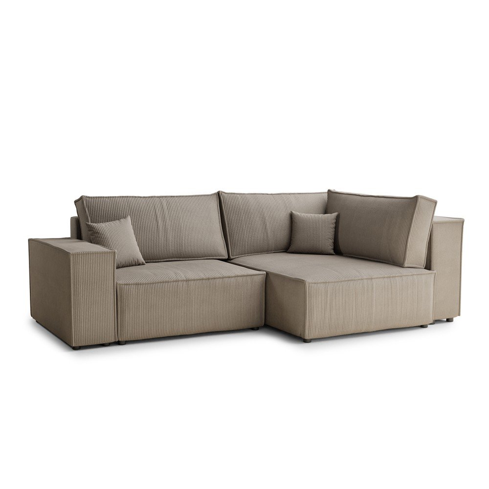 Bézs kordbársony kinyitható-tárolóhelyes sarokkanapé (jobb oldali-L alakú) Tonga – Maison de Rêve