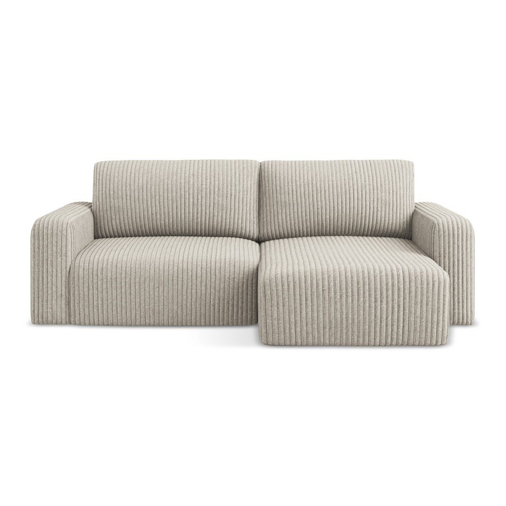 Bézs kordbársony kinyitható-tárolóhelyes sarokkanapé (jobb oldali-heverő résszel) Kona – Makamii