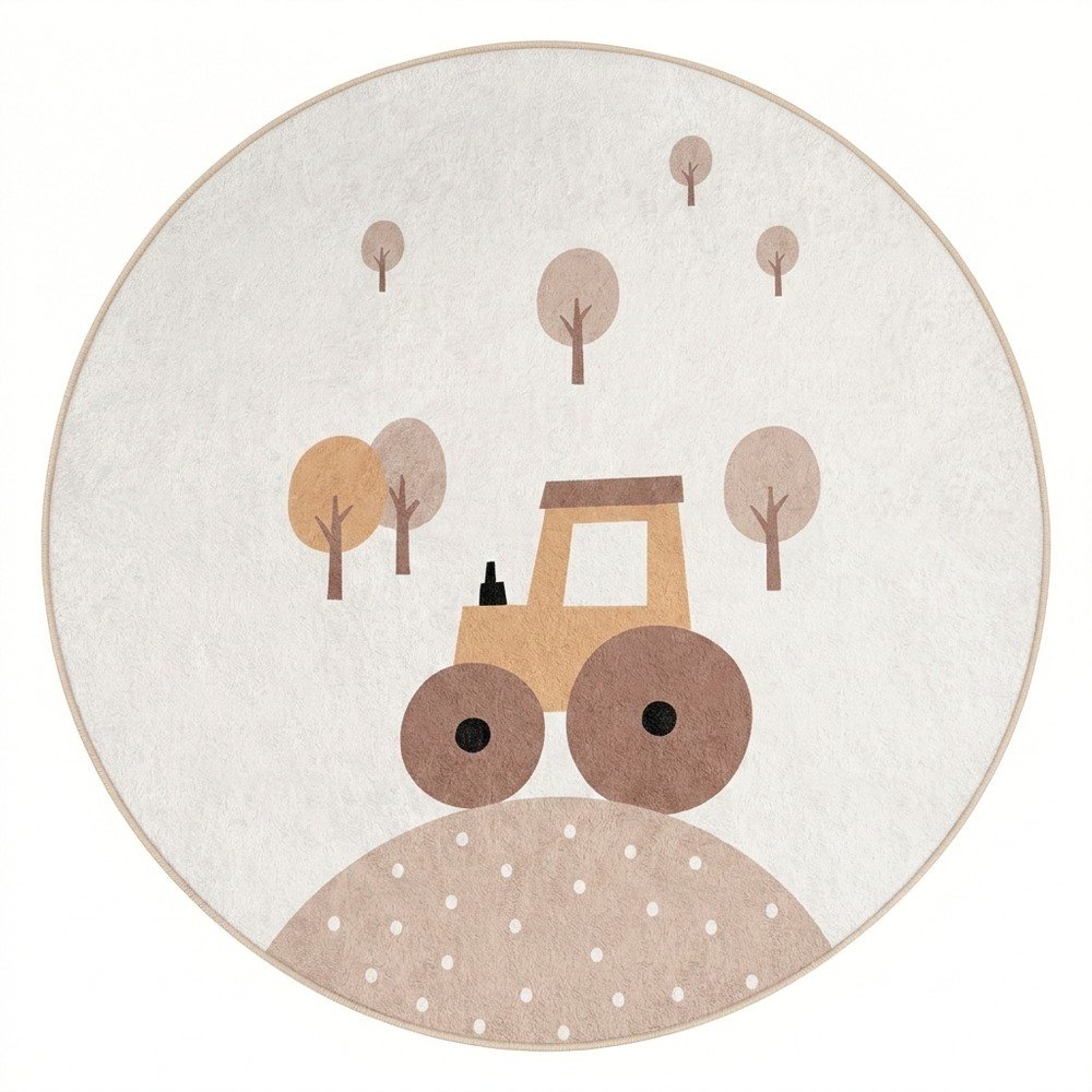 Bézs mosható gyerek szőnyeg ø150 cm Tractor World – Mila Home
