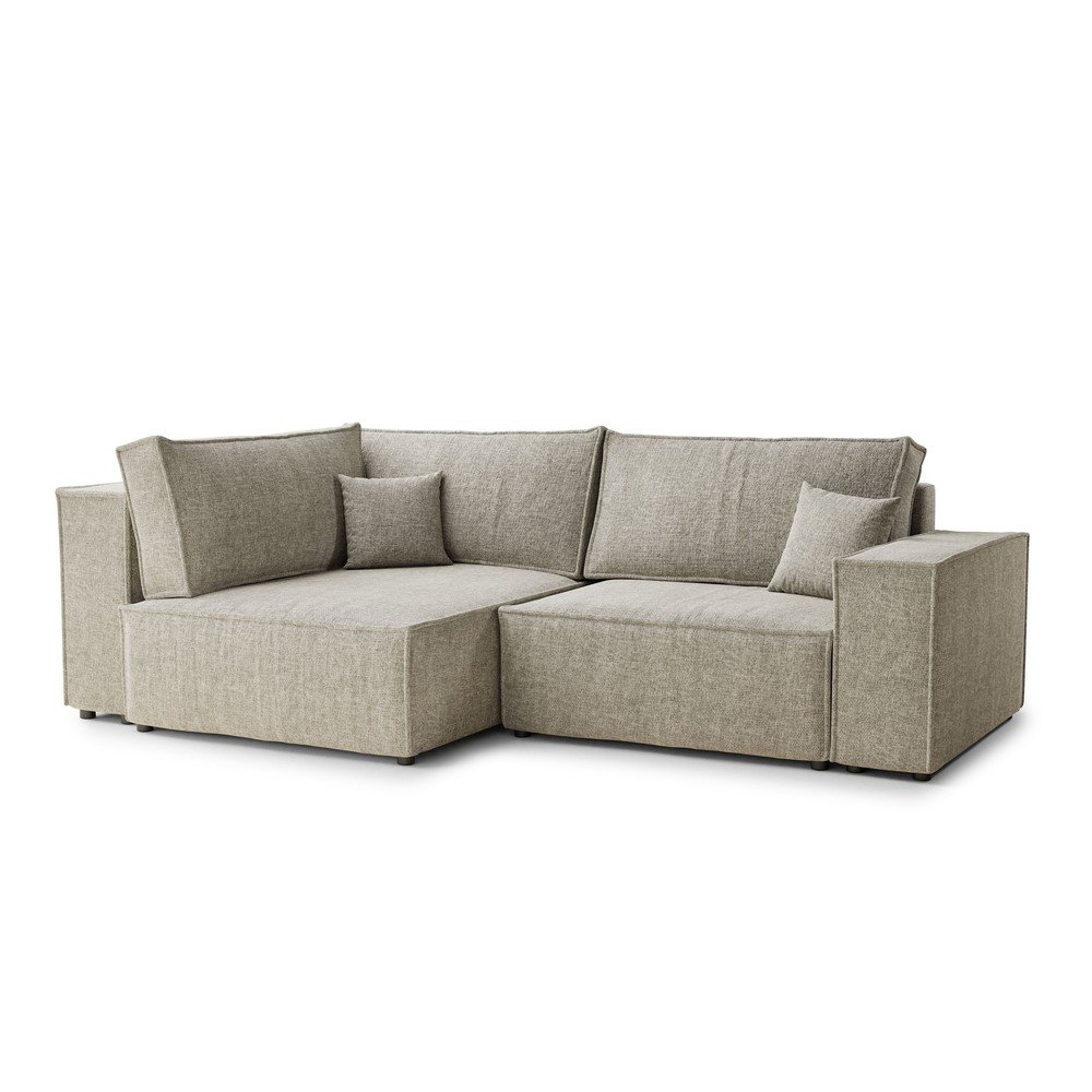 Bézs zsenília kinyitható-tárolóhelyes sarokkanapé (bal oldali-L alakú) Tonga – Maison de Rêve