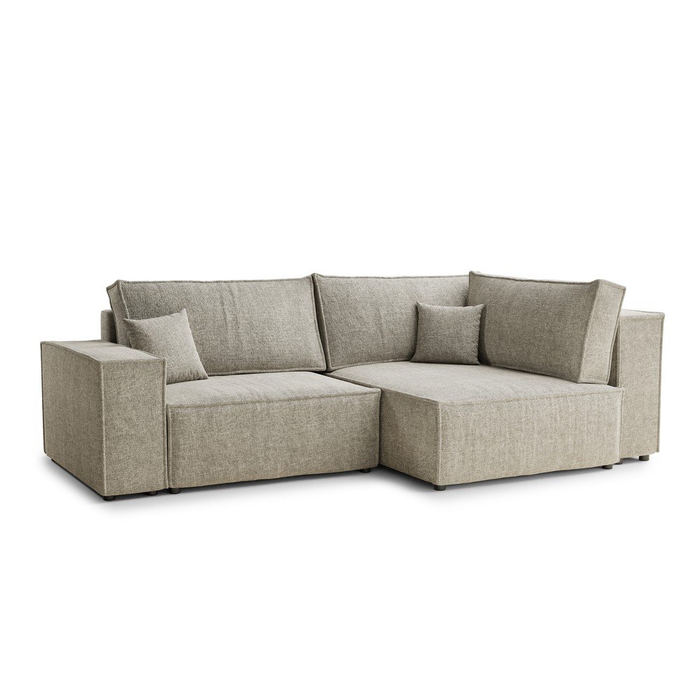 Bézs zsenília kinyitható-tárolóhelyes sarokkanapé (jobb oldali-L alakú) Tonga – Maison de Rêve