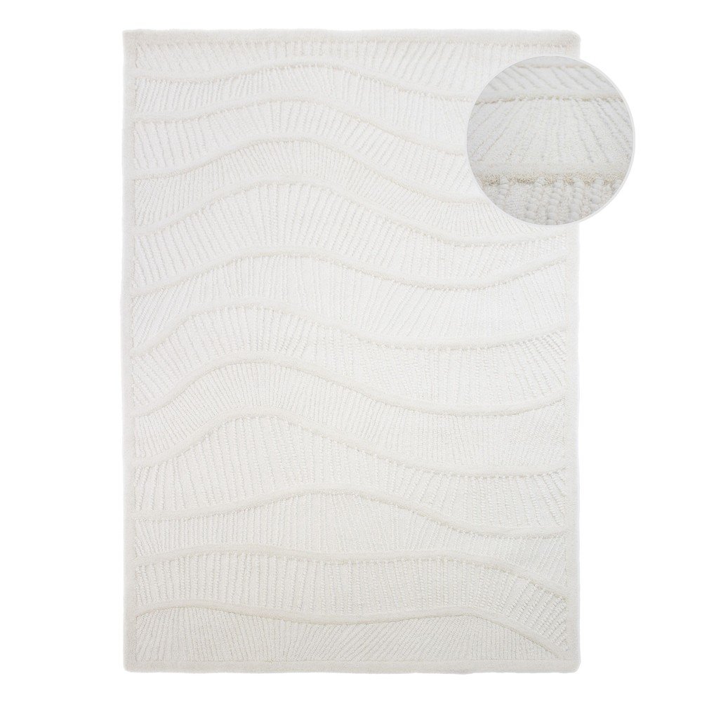 Fehér kézi szövésű gyapjúkeverék szőnyeg 200x290 cm Sculptured Wave – Flair Rugs