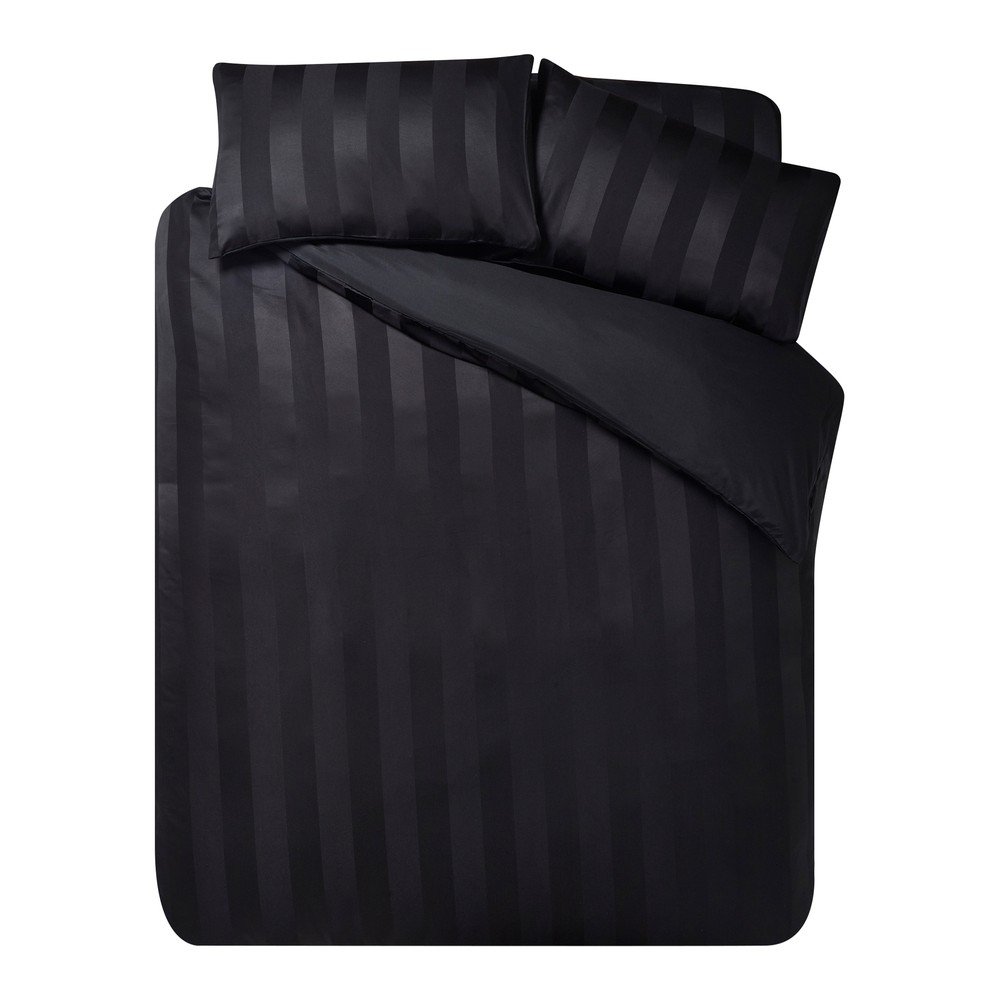 Fekete egyszemélyes szatén ágyneműhuzat 135x200 cm So Soft Satin Stripe – Catherine Lansfield