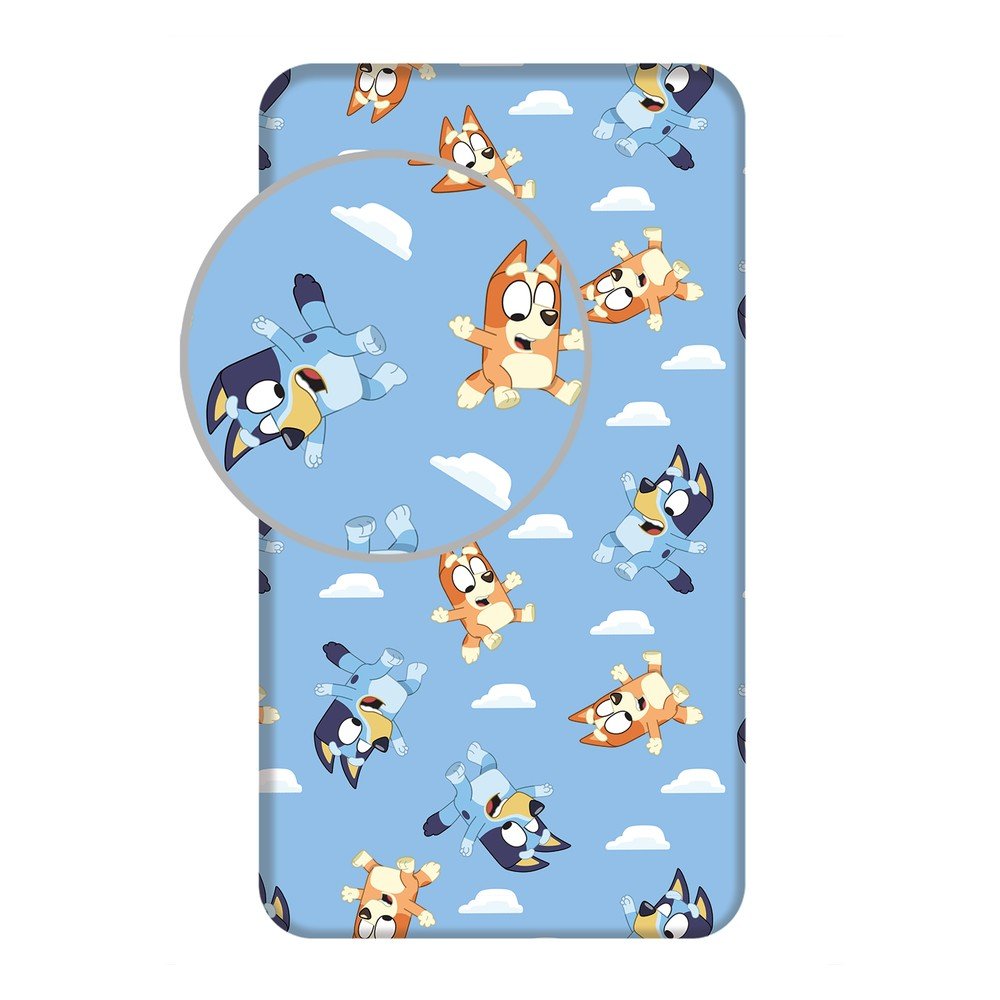 Kék gumis egyszemélyes pamut gyerek lepedő 90x200 cm Bluey – Jerry Fabrics