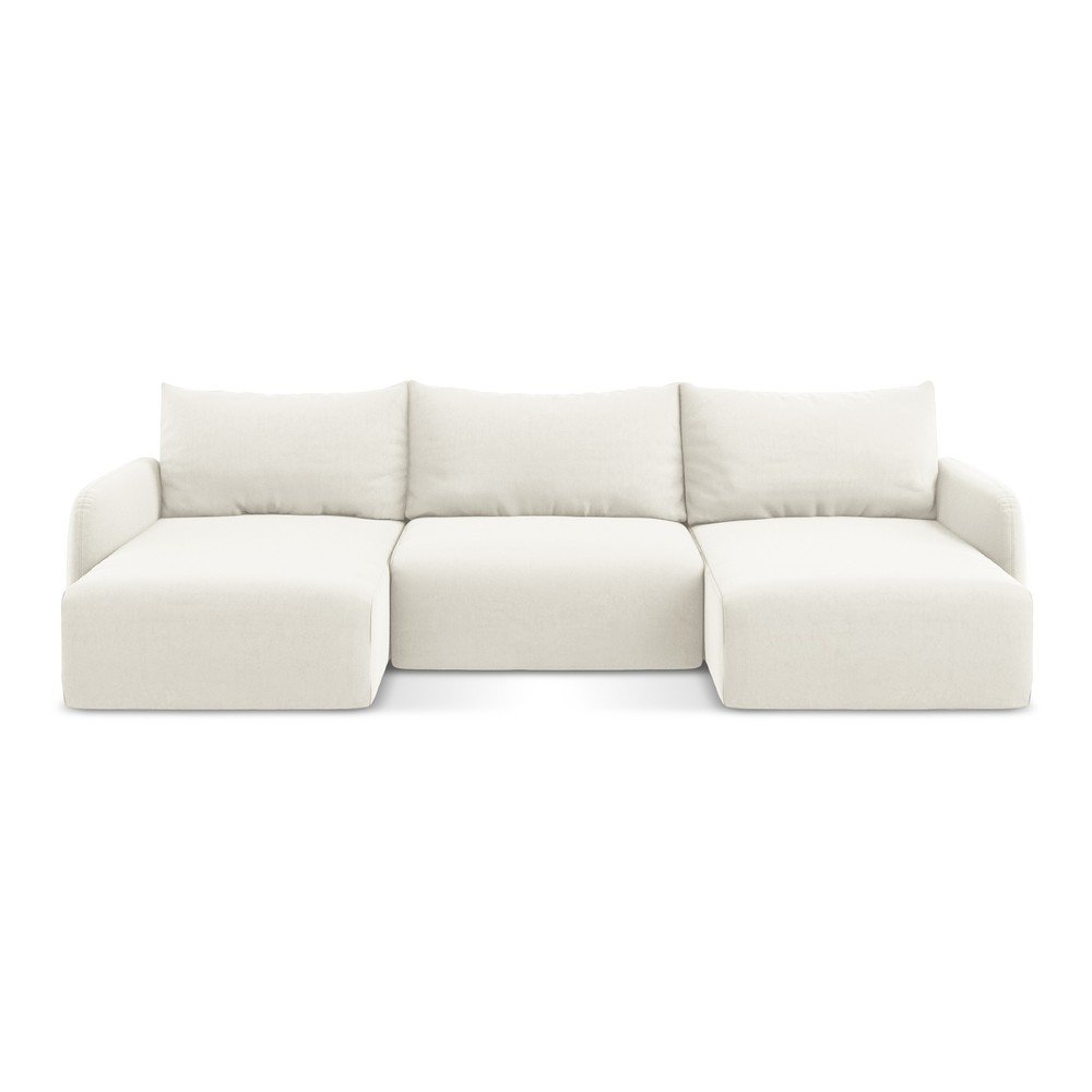 Krémszínű bársony kinyitható-tárolóhelyes sarokkanapé (U alakú) Kalena – Makamii