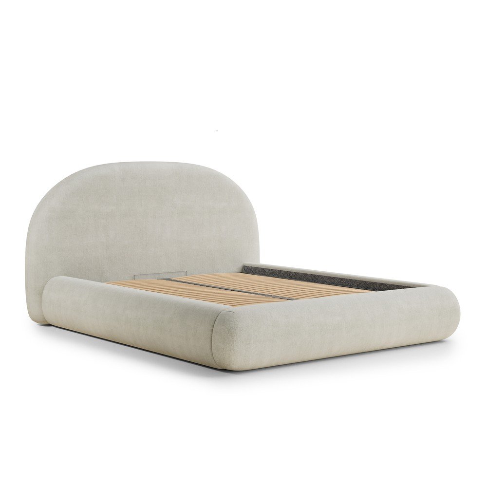 Krémszínű kárpitozott ágyneműtartós franciaágy ágyráccsal 160x200 cm Maumere – Maison de Rêve