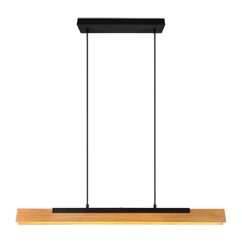 Matt fekete LED függőlámpa fa búrával Kerala – Trio