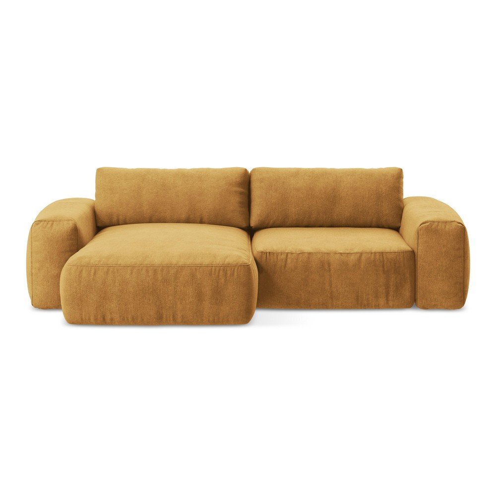 Mustársárga zsenília kinyitható sarokkanapé (bal oldali-heverő résszel) Kuki – Makamii