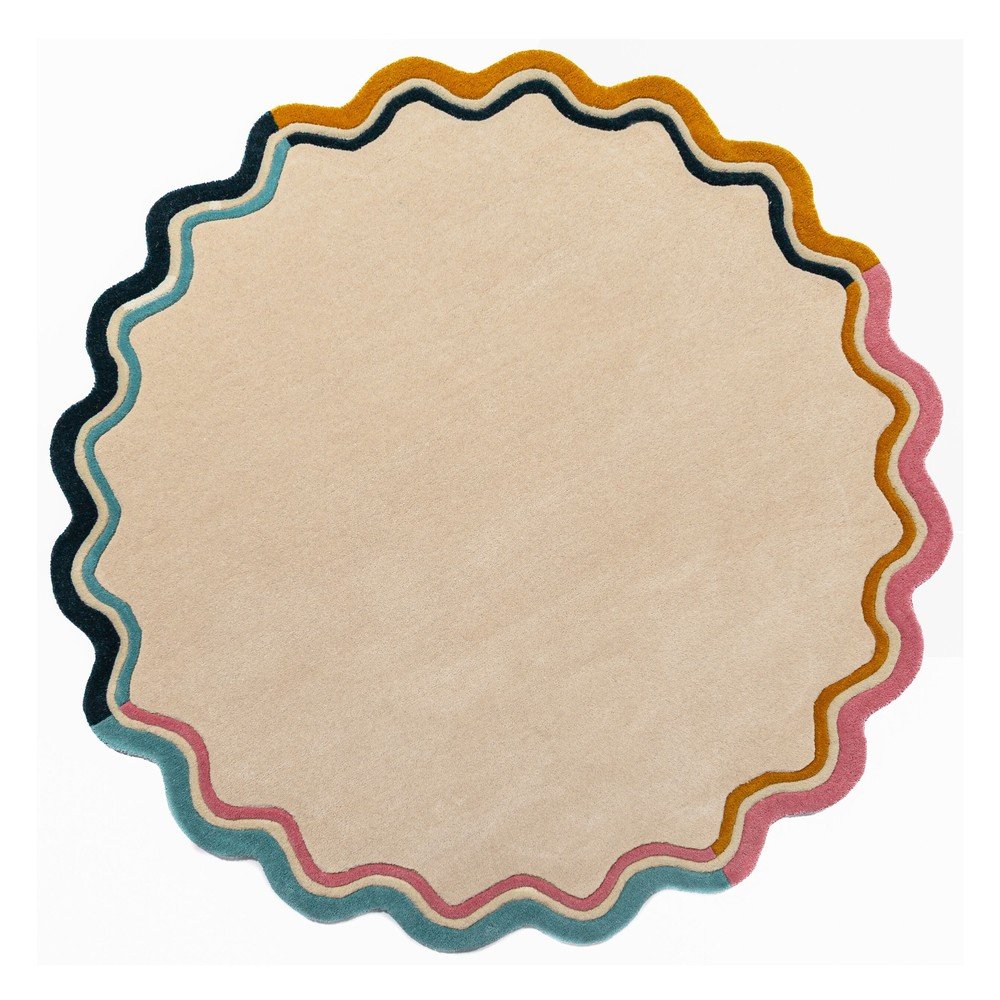 Natúr színű kézi szövésű gyapjú kerek szőnyeg ø 180 cm Leo Scallop – Flair Rugs