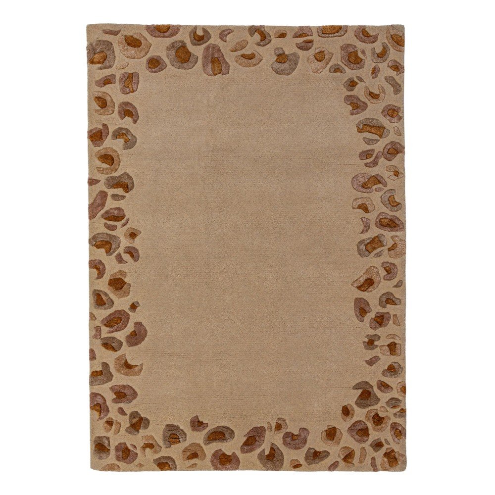 Natúr színű kézi szövésű gyapjúkeverék szőnyeg 140x200 cm Leopard Frame – Flair Rugs