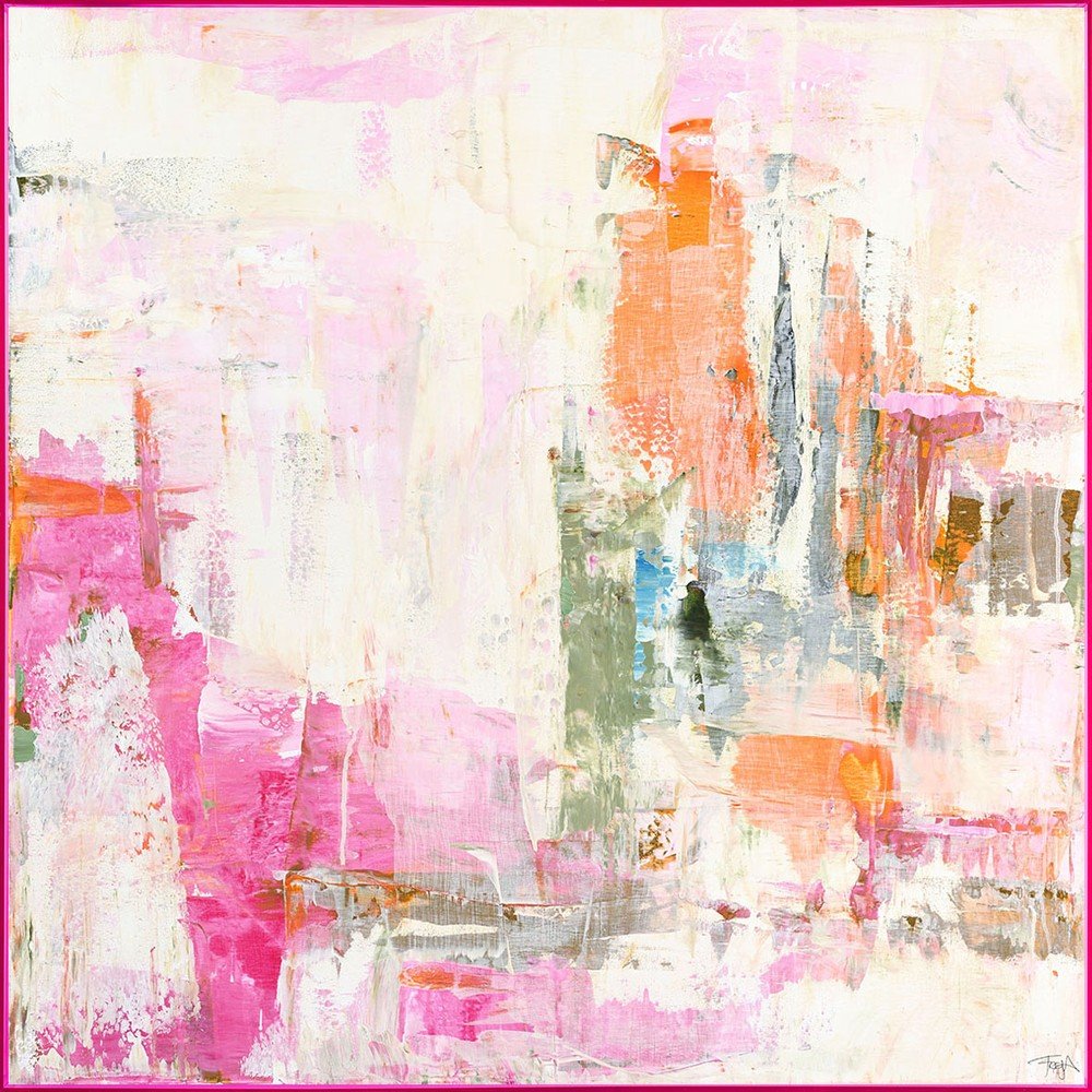 Nyomtatott-kézzel festett részletekkel keretezett-vászon kép 102x102 cm New Age Pink – Malerifabrikken