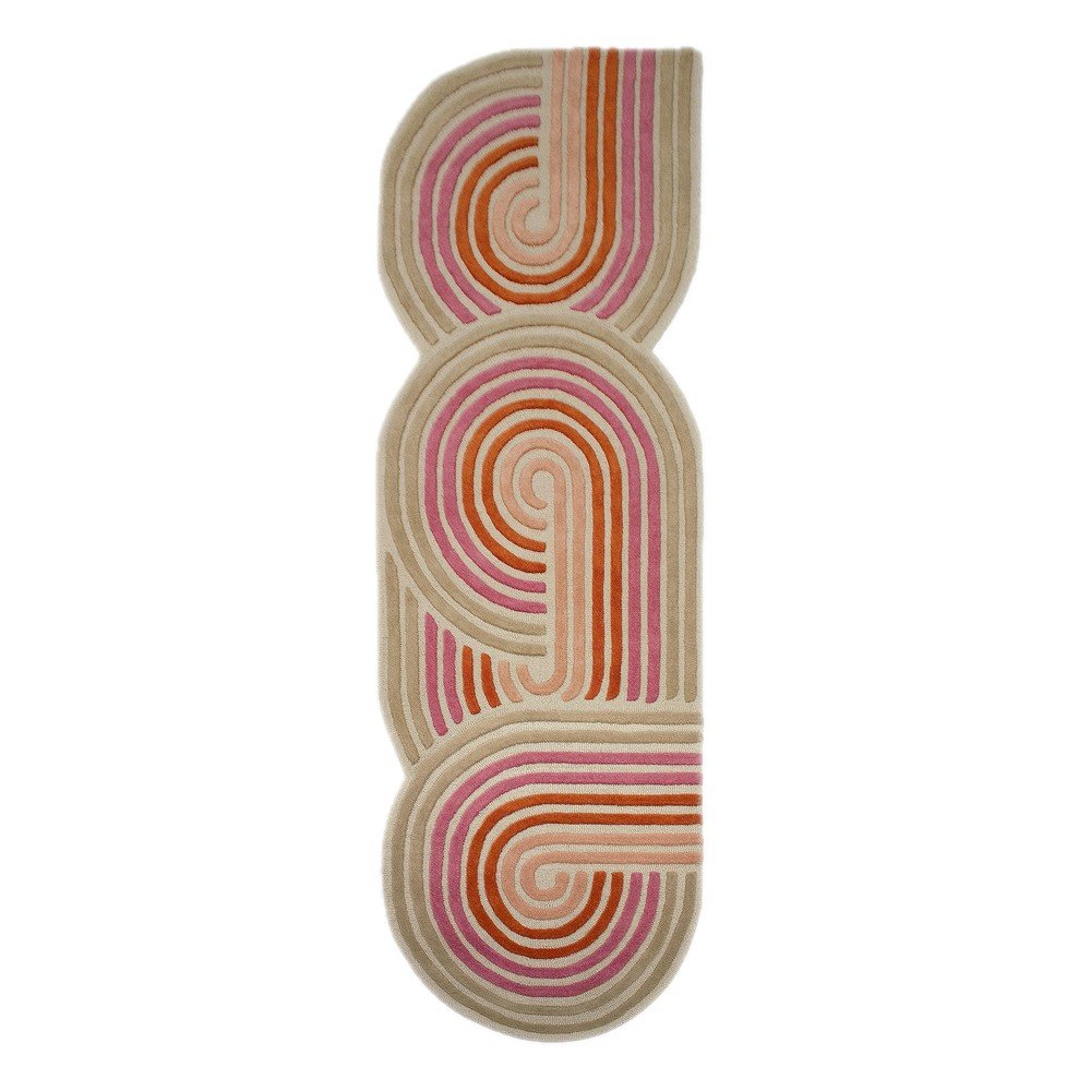 Rózsaszín kézi szövésű gyapjú futószőnyeg 80x300 cm Spiral Shaped  – Flair Rugs