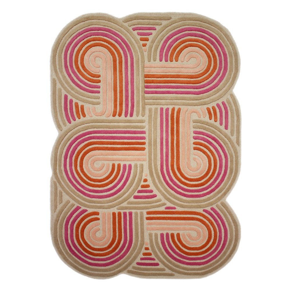 Rózsaszín kézi szövésű gyapjú szőnyeg 140x200 cm Spiral Shaped  – Flair Rugs