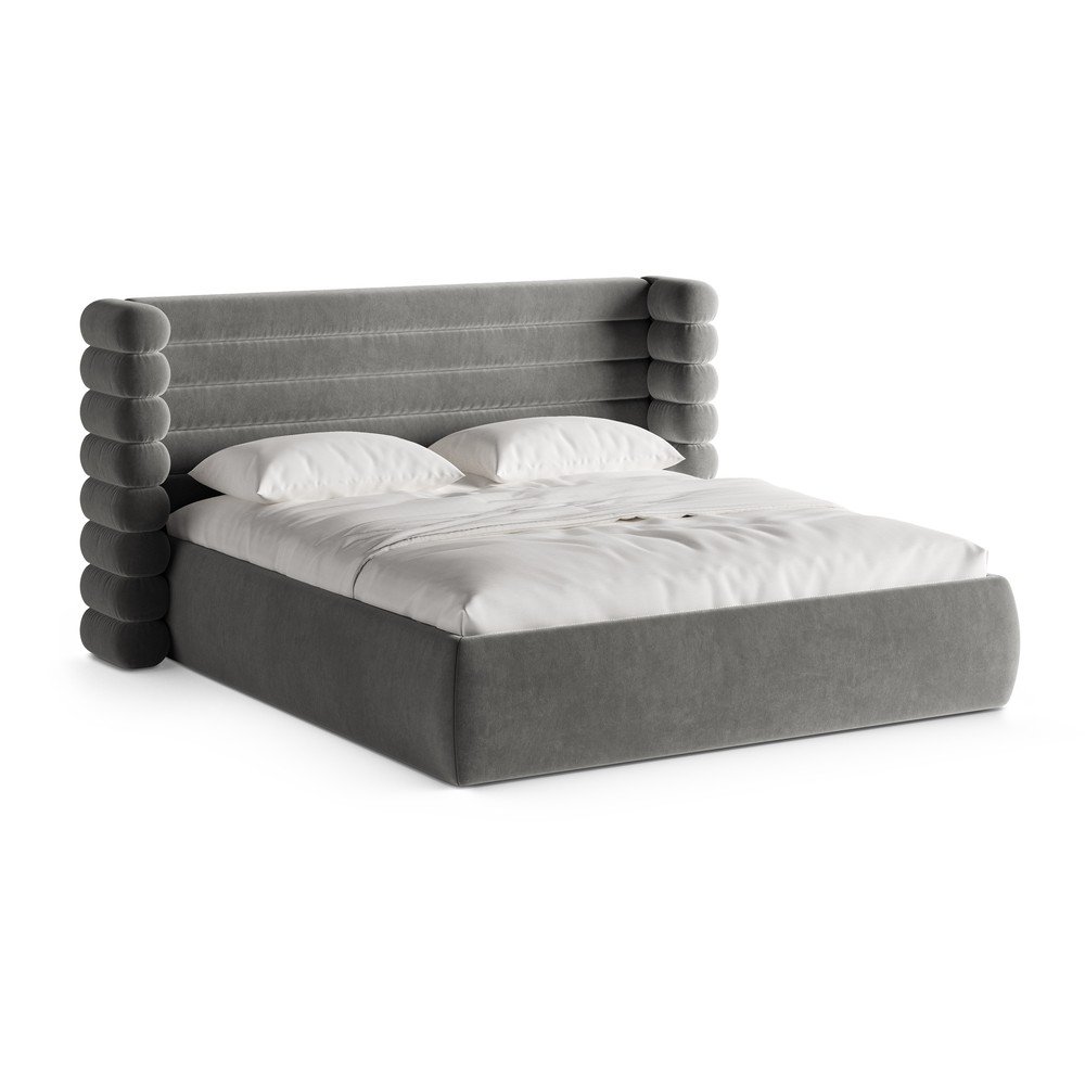 Szürke kárpitozott ágyneműtartós franciaágy ágyráccsal 180x200 cm Mount – Micadoni