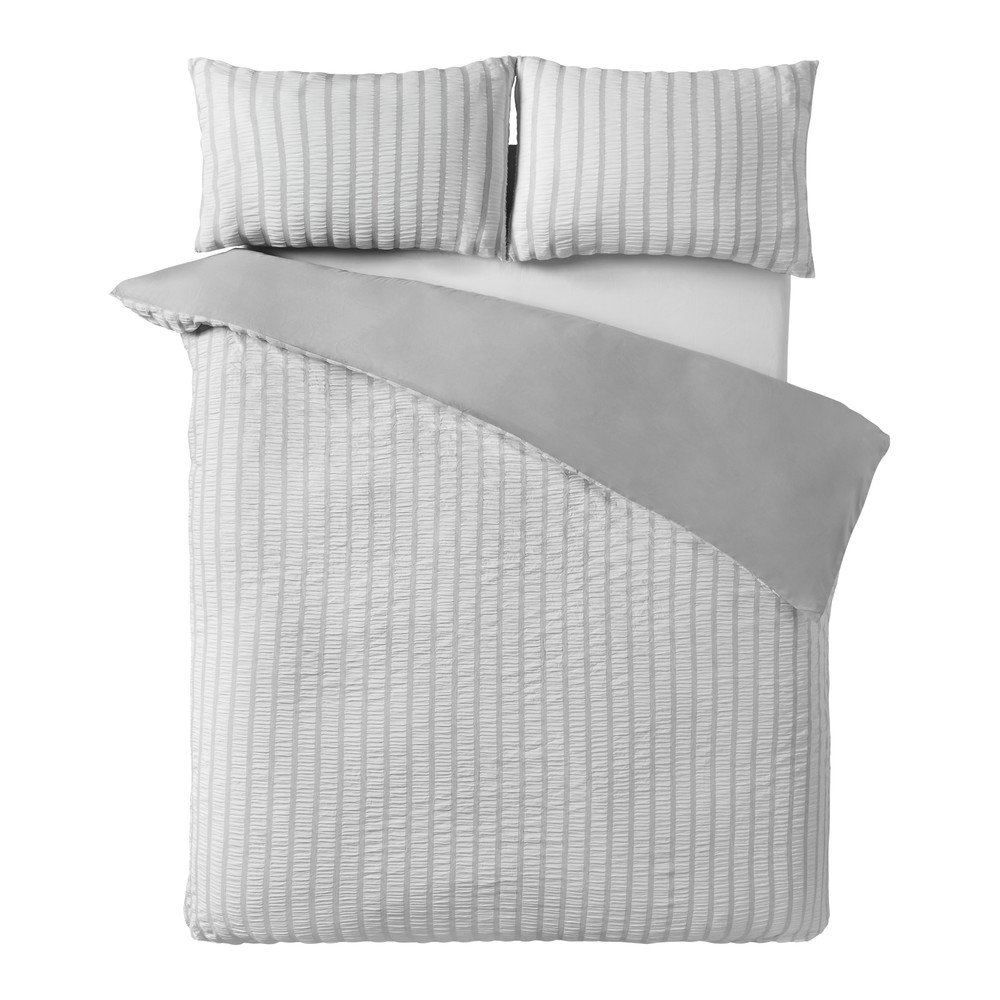 Szürke kétszemélyes háromrészes ágyneműhuzat 200x200 cm So Soft Seersucker Stripe – Catherine Lansfield