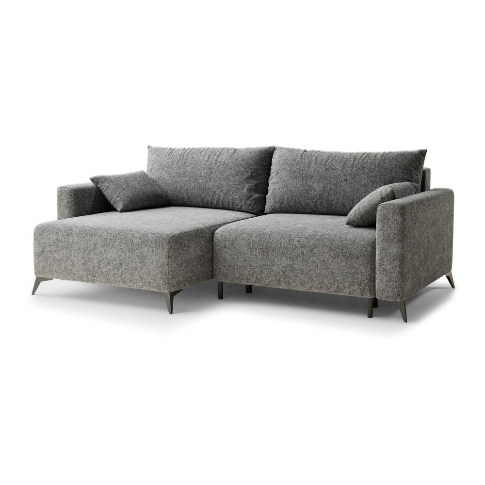 Szürke zsenília kinyitható-tárolóhelyes sarokkanapé (bal oldali-heverő résszel) Leon – Maison de Rêve