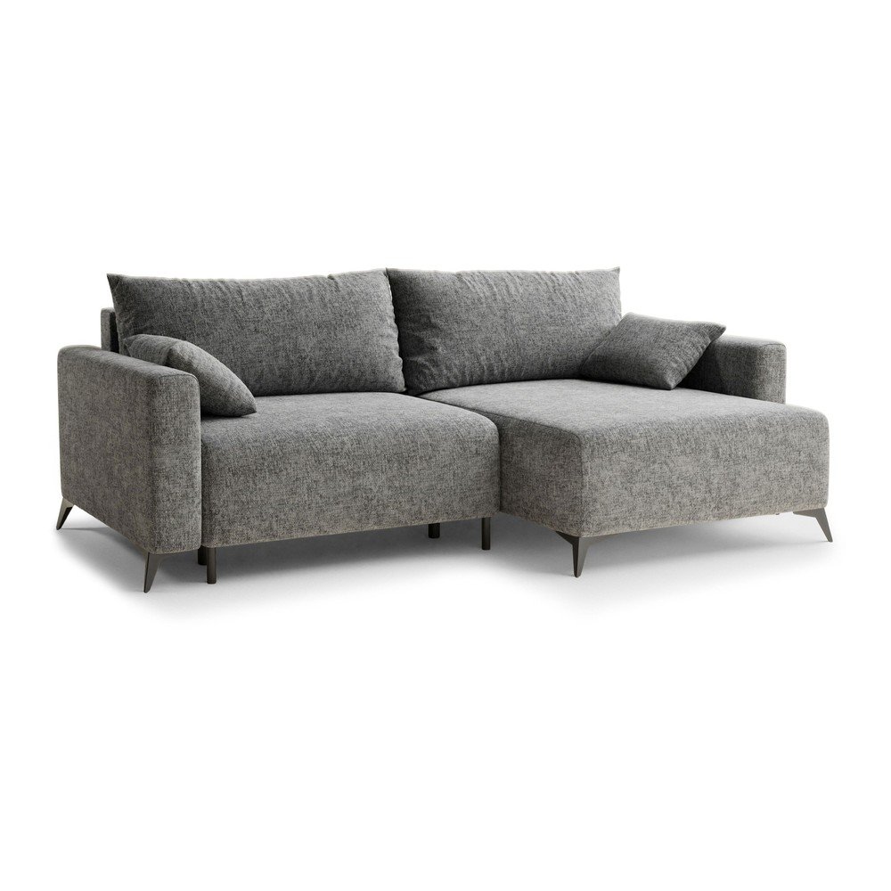 Szürke zsenília kinyitható-tárolóhelyes sarokkanapé (jobb oldali-heverő résszel) Leon – Maison de Rêve