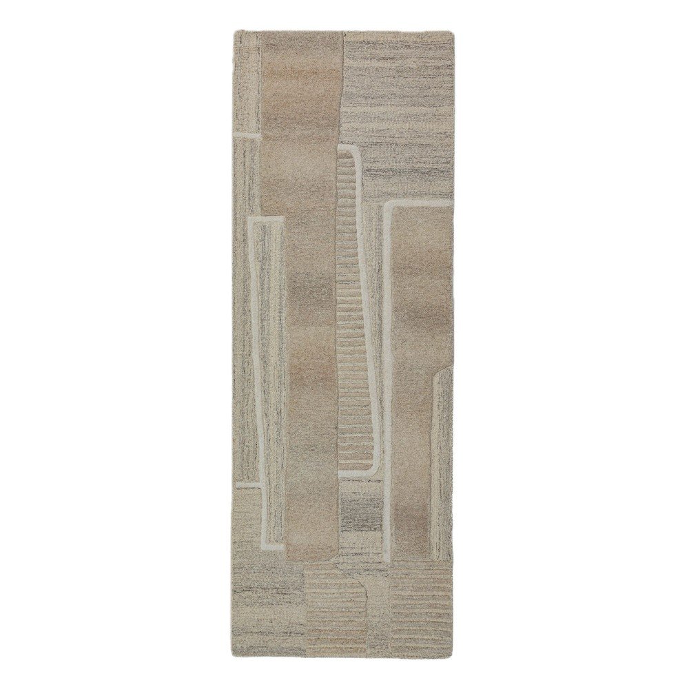 Szürkésbézs kézi szövésű gyapjú futószőnyeg 80x300 cm Lira  – Flair Rugs