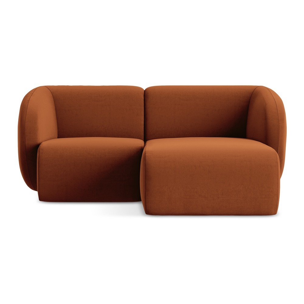 Terrakotta színű bársony sarokkanapé (jobb oldali-heverő résszel) Lani – Makamii