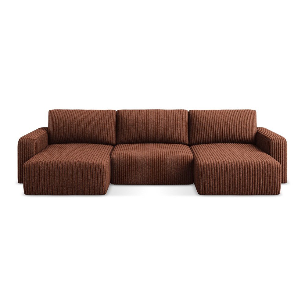 Terrakotta színű kordbársony kinyitható-tárolóhelyes  sarokkanapé (U alakú) Kona – Makamii