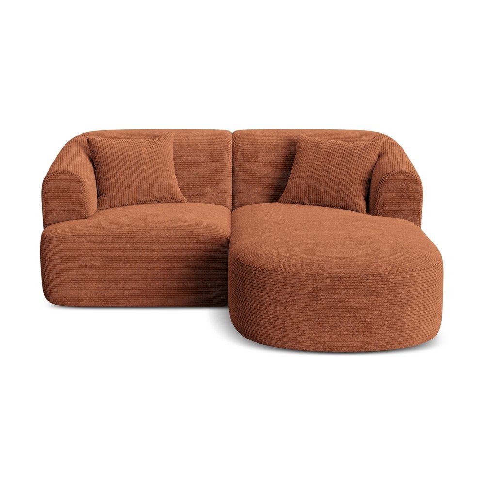 Terrakotta színű kordbársony sarokkanapé (jobb oldali-heverő résszel) Campi – Cosmopolitan Design