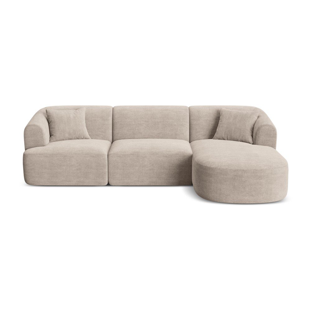 Világosbarna kordbársony sarokkanapé (jobb oldali-heverő résszel) Campi – Cosmopolitan Design
