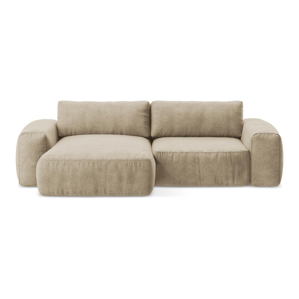 Világosbarna zsenília kinyitható sarokkanapé (bal oldali-heverő résszel) Kuki – Makamii