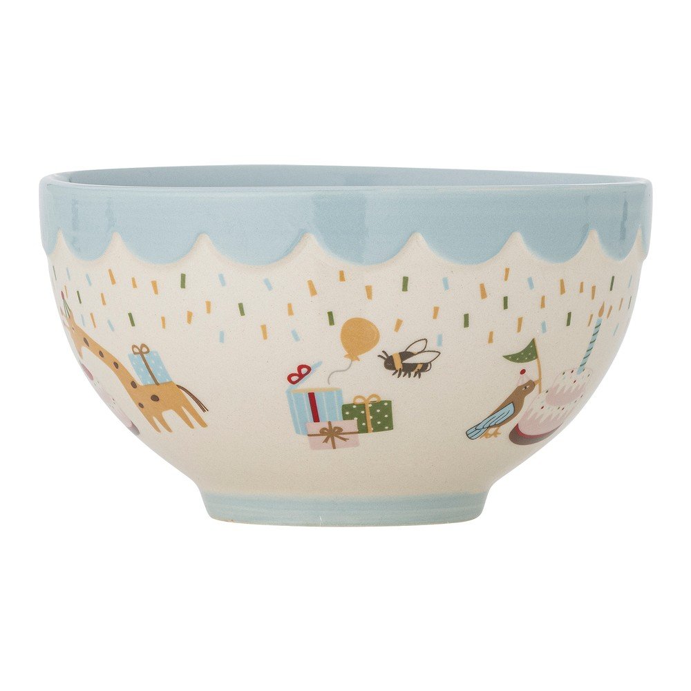 Világoskék-krémszínű kőedény gyerek tálka ø 13