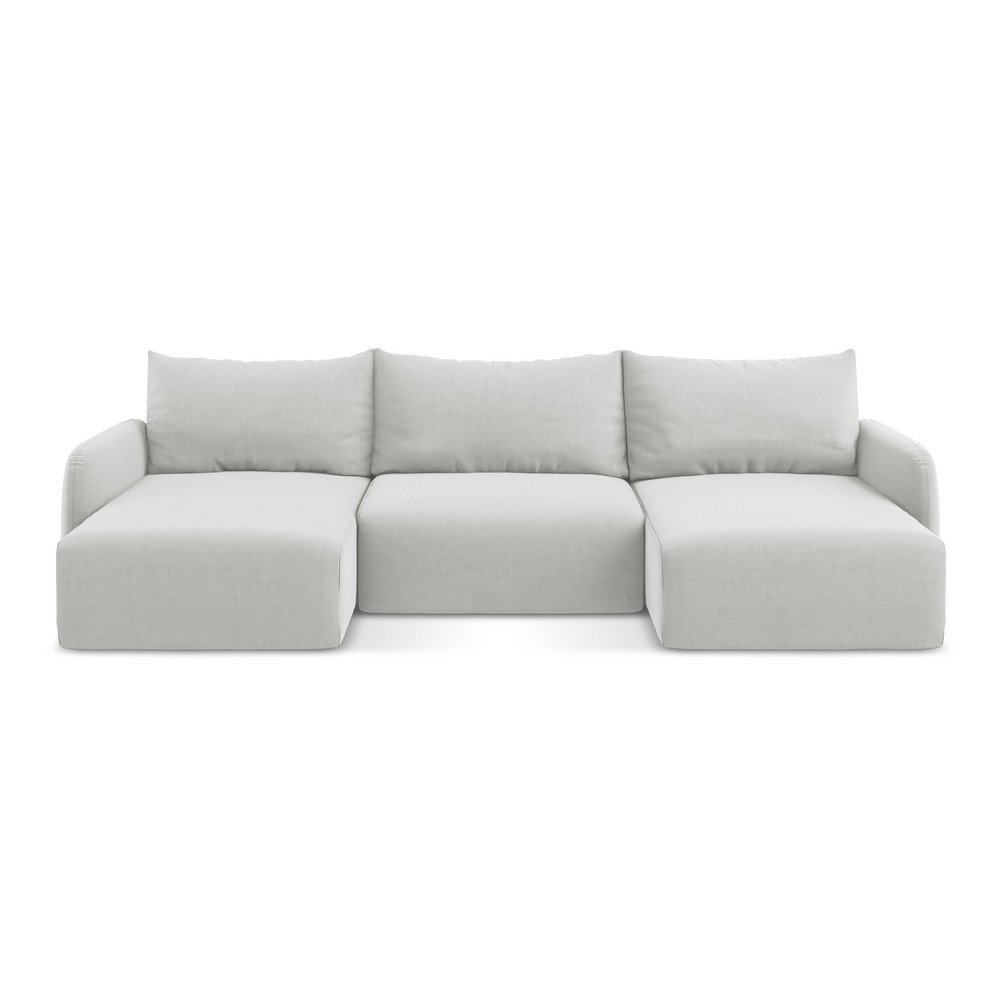 Világosszürke bársony kinyitható-tárolóhelyes sarokkanapé  (U alakú) Kalena – Makamii