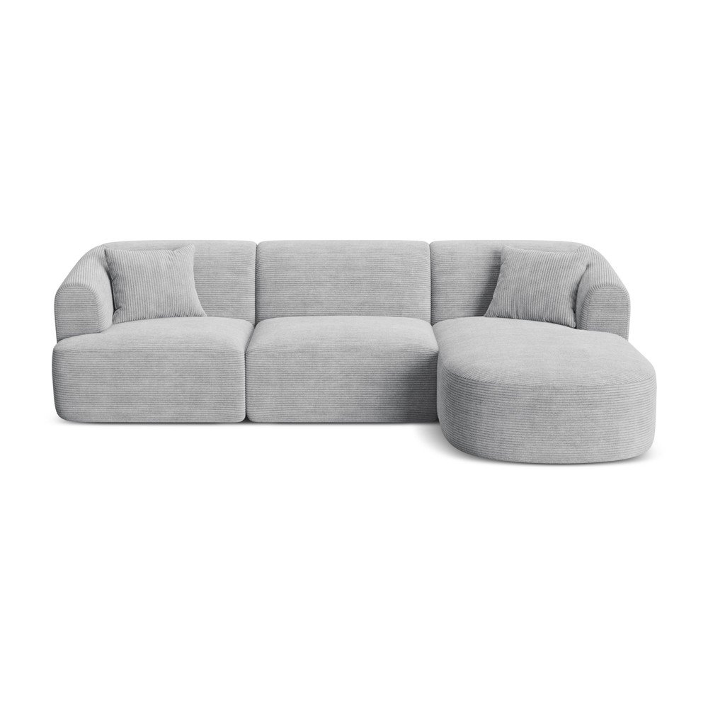 Világosszürke kordbársony sarokkanapé (jobb oldali-heverő résszel) Campi – Cosmopolitan Design