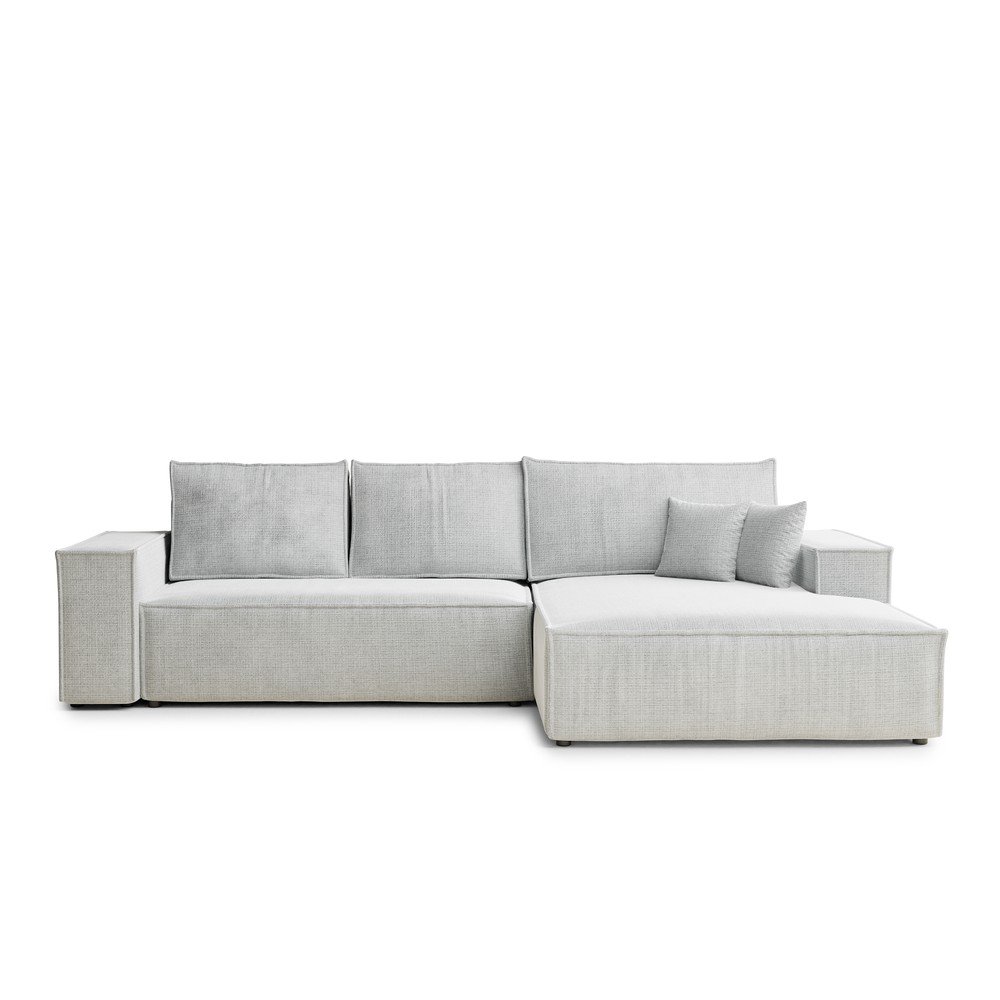 Világosszürke zsenília kinyitható-tárolóhelyes sarokkanapé (jobb oldali-heverő résszel) Maze – Maison de Rêve