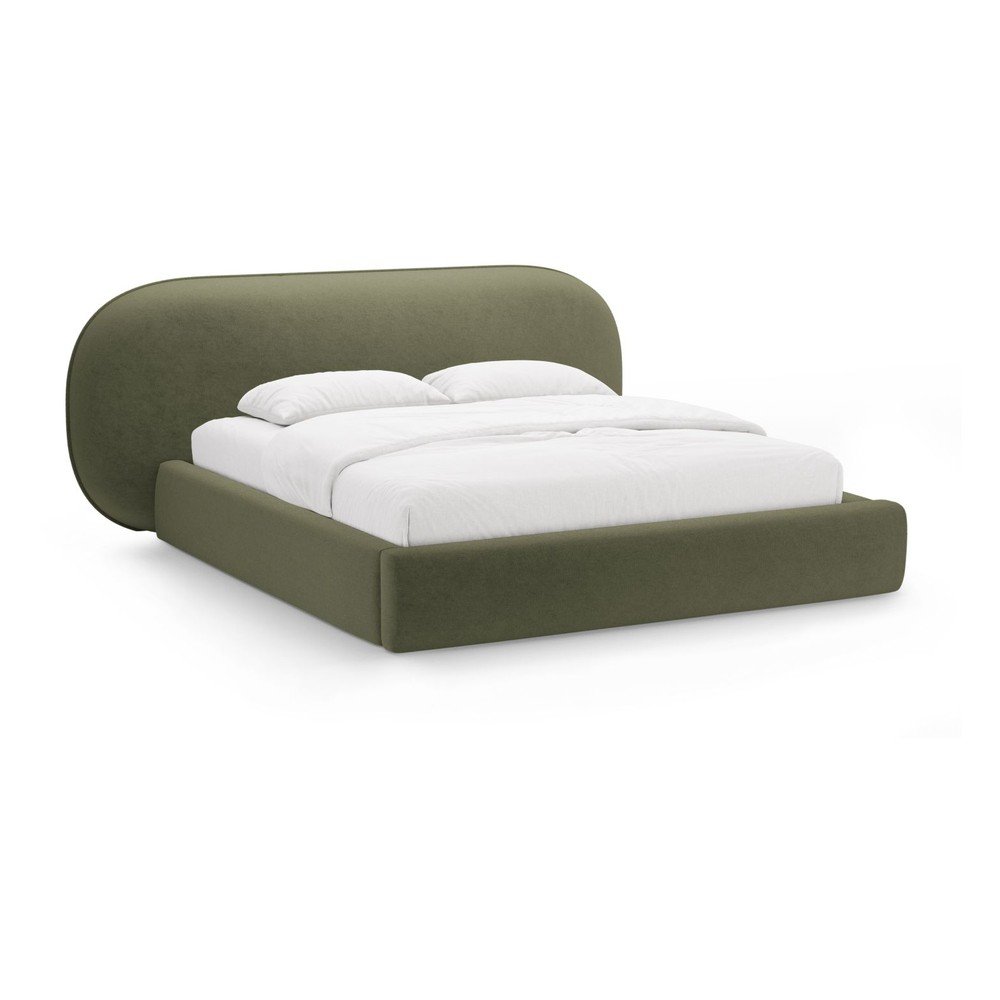 Zöld kárpitozott ágyneműtartós franciaágy ágyráccsal 180x200 cm Ovalo – Micadoni