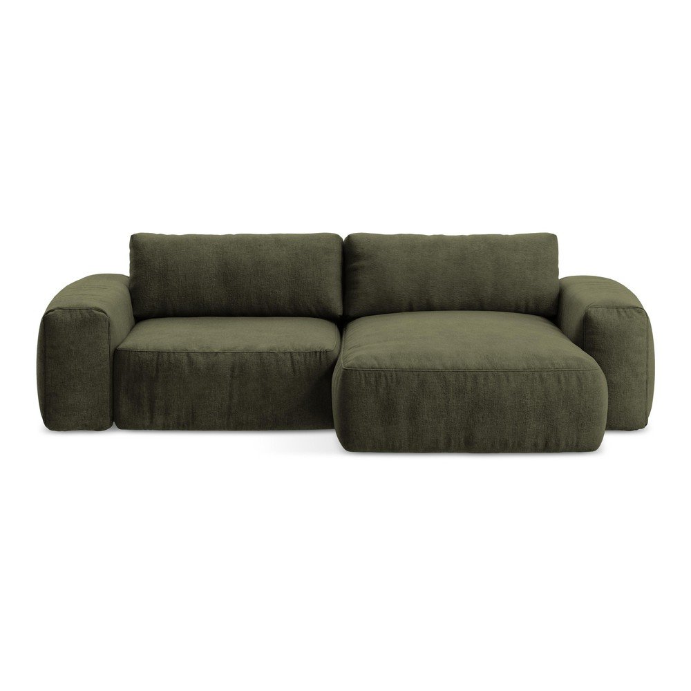 Zöld zsenília kinyitható sarokkanapé (jobb oldali-heverő résszel) Kuki – Makamii