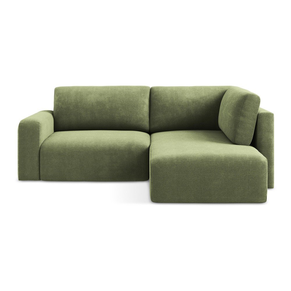 Zöld zsenília kinyitható-tárolóhelyes sarokkanapé (jobb oldali-L alakú) Kona – Makamii