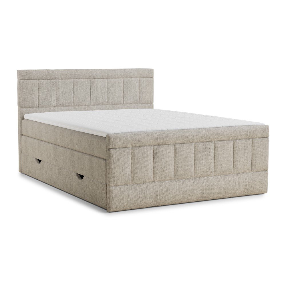 Bézs ágyneműtartós boxspring ágy 200x200 cm Caya – Maison de Rêve