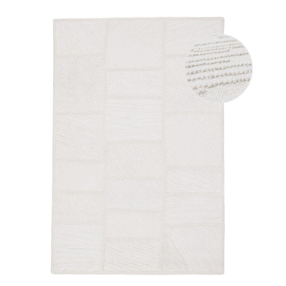 Fehér kézi szövésű gyapjúkeverék szőnyeg 160x230 cm Sculptured Blocks – Flair Rugs