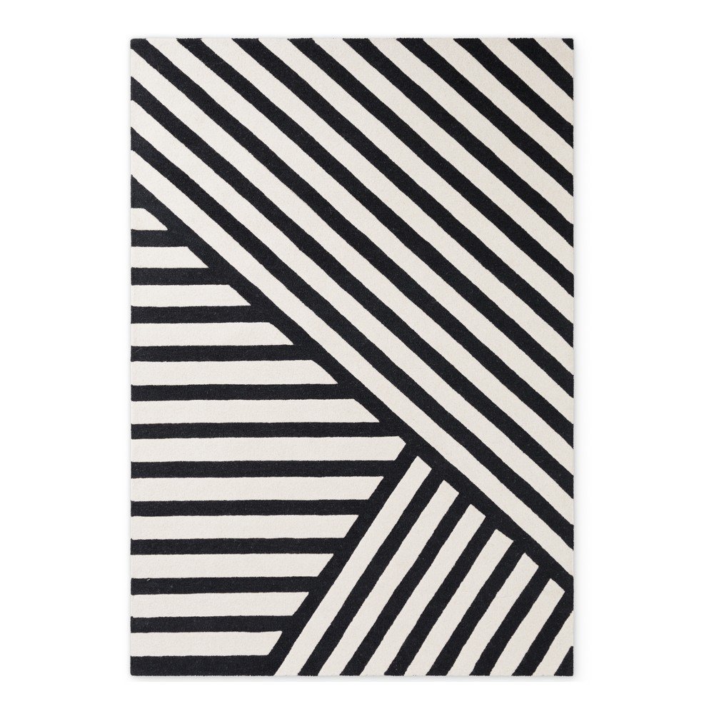 Fekete-fehér kézi szövésű gyapjú szőnyeg 120x180 cm Stryve Noir – Elle Decoration