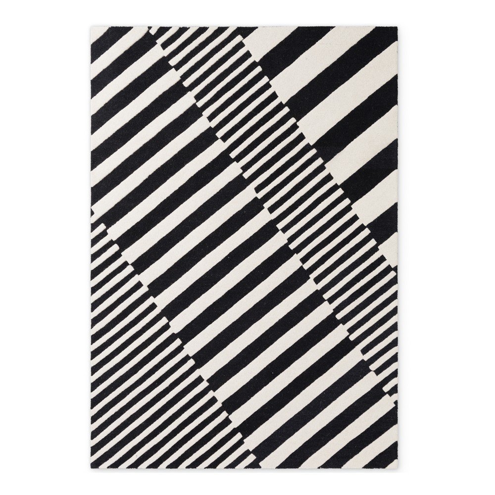 Fekete-fehér kézi szövésű gyapjú szőnyeg 200x290 cm Stryve Flux – Elle Decoration